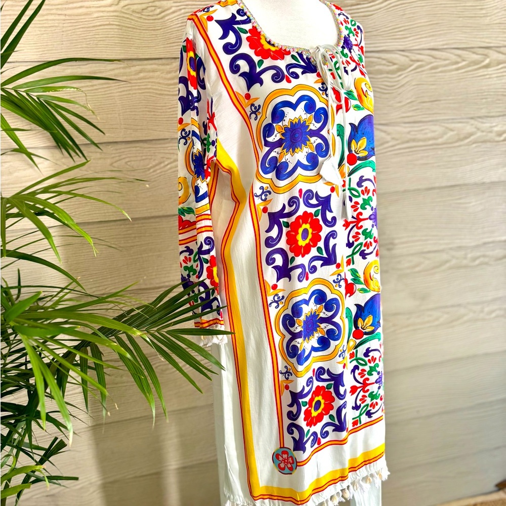 Crepe Majolica Print Shell Hangings Coord Set